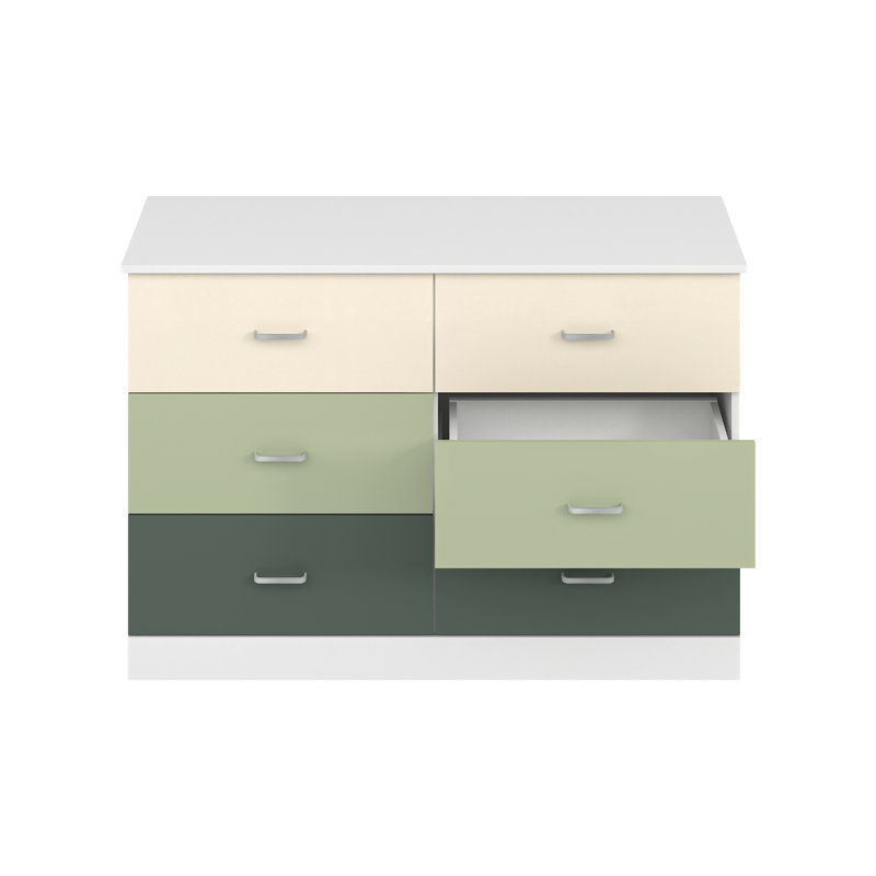 Allyannah 47" W 6-Drawer Manufactured Wood Double Dresser with Interlocking Drawers, White/Parchment/Sage Green/Kale Green