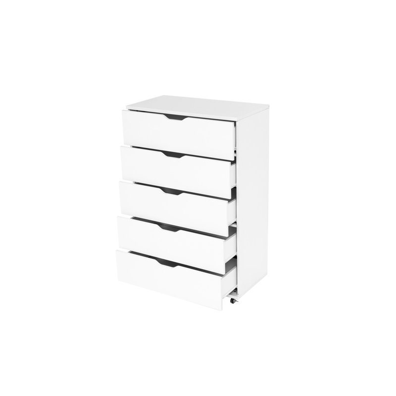 Commode de rangement blanche à 5 tiroirs avec roulettes - Armoire de rangement moderne