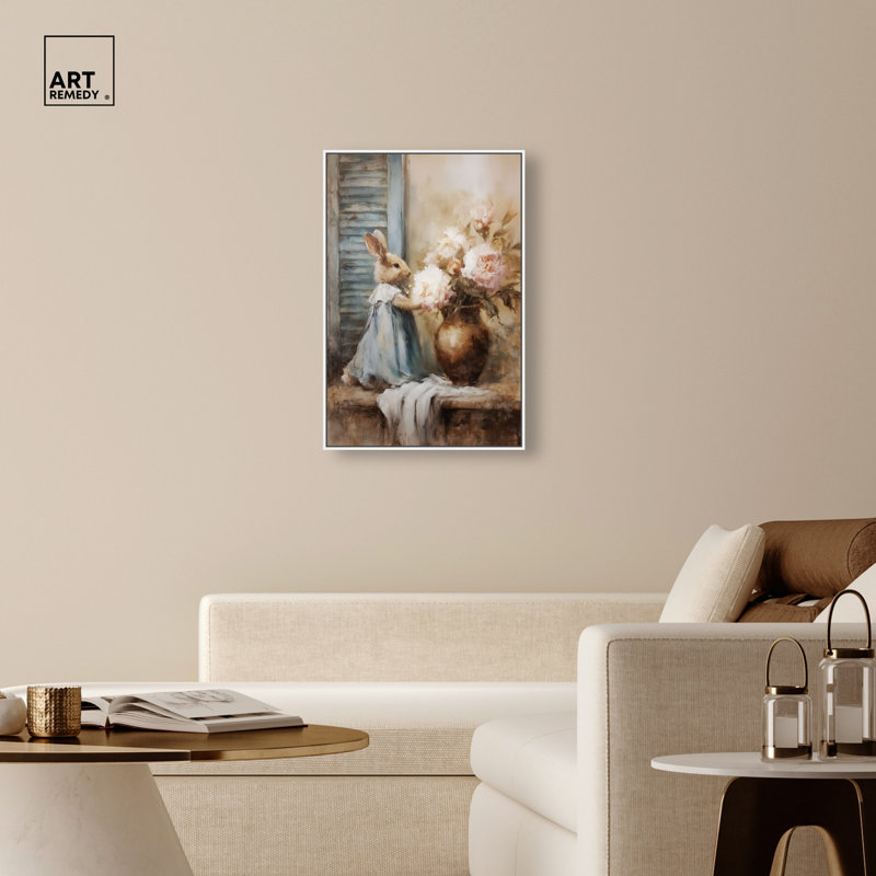 "Floral Bunny", impression sur toile encadrée de Pâques par Art Remedy, cadre blanc, 24 x 36, 37"H x 25"W, White Frame