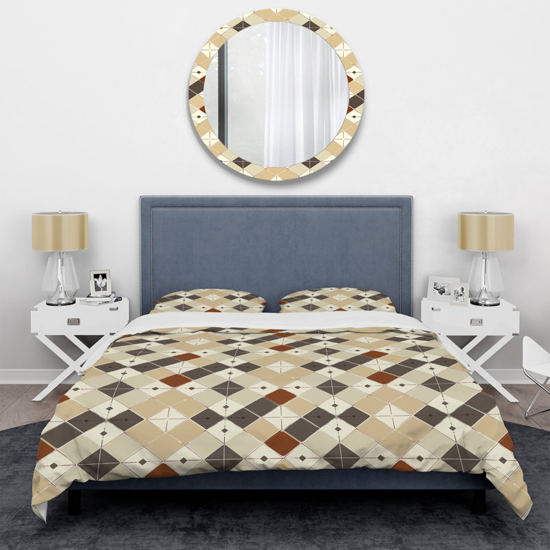 Ensemble de housse de couette moderne à motif argyle brun et blanc, Housse de couette très grand et 2 très grandes t