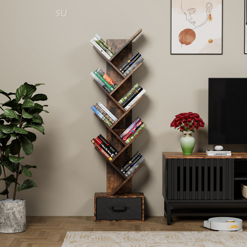 Bibliothèque à 9 niveaux avec tiroir, solution de rangement moderne et élégante pour les livres et la décoration, idéale pour la maison et le bureau