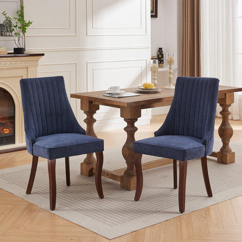 Kitchen Dinner Chair Comfy Fabric Upholstered Accent Chair for Dining Room, Blue Linen
