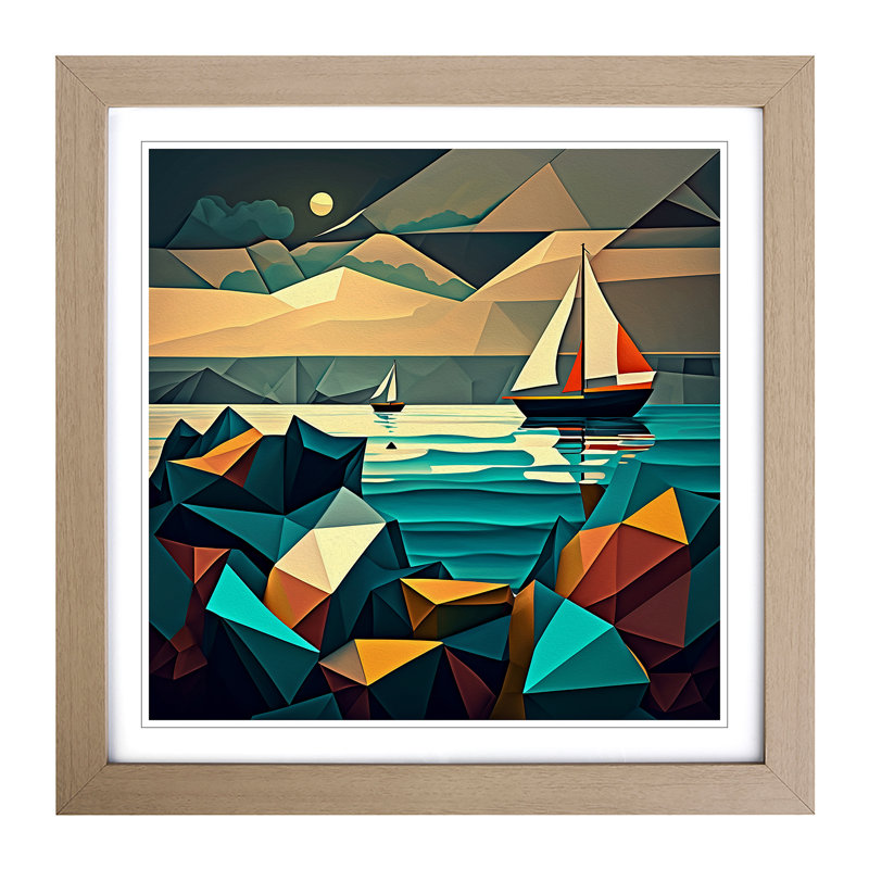 Seascape Geometric - Framed Print, Oak