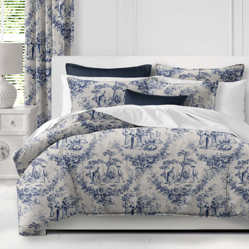 Ensemble d'édredon en coton ivoire / bleu marine Provence, Édredon très grand super + 2 taies décoratives