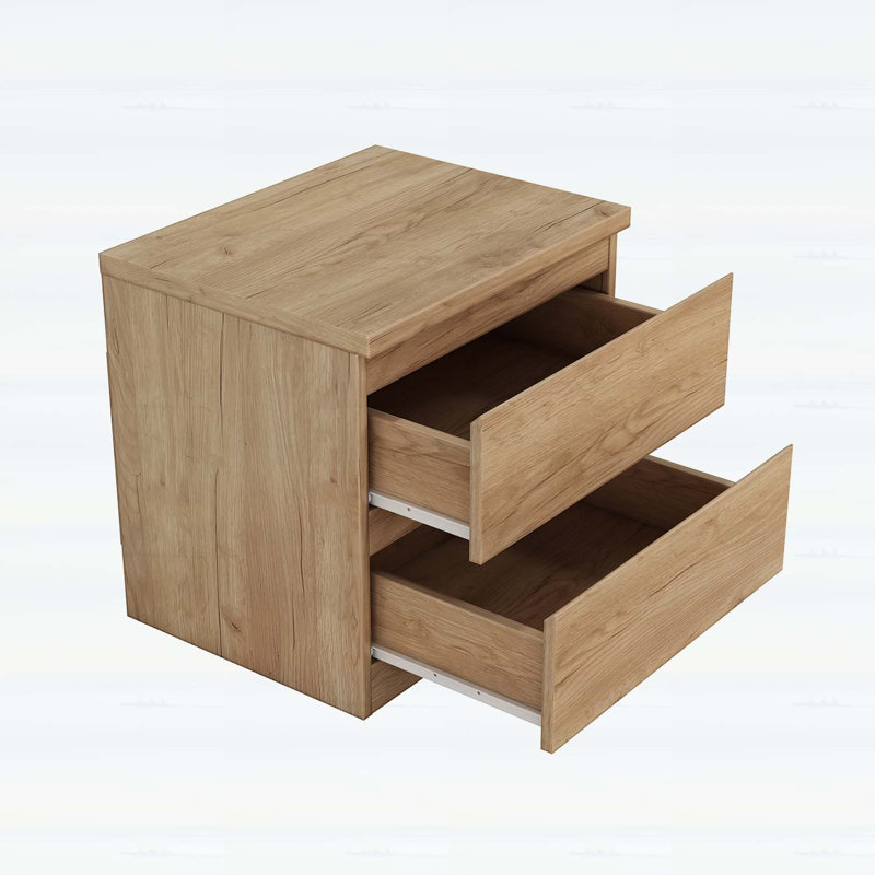 End Table with 2 Drawers,Handle-Free Design, Naturel