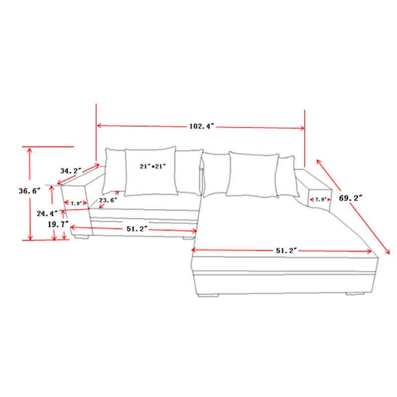 Oversized Two-Piece Sectional Couches For Living Room, Left Hand Facing, Black Corduroy
