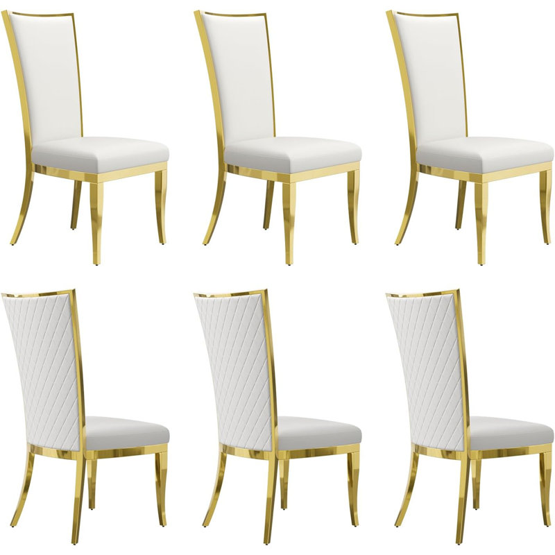 White Leather Dining Chairs With Polished Gold Legs Set Of 6