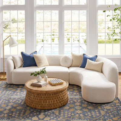 Sunan 128" L-Shaped Curved Chenille Upholstered Compressed Sectional Sofa with Pillows
