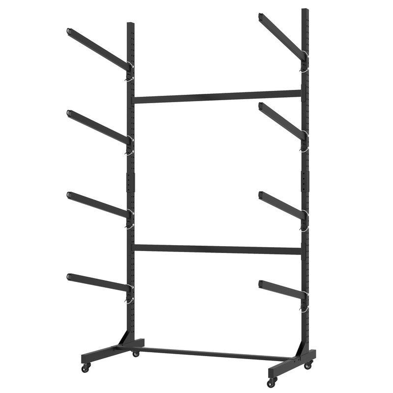 80" H 4-Tier Freestanding Steel Kayak Storage Rack, Adjustable Heavy-Duty SUP Surfboard Canoe Holder with Lockable Casters