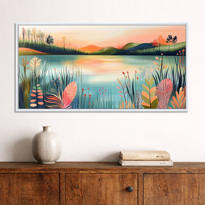 «Blue Green Lakehouse Simplicity II», reproduction d'art encadrée sur toile, paysage encadré
