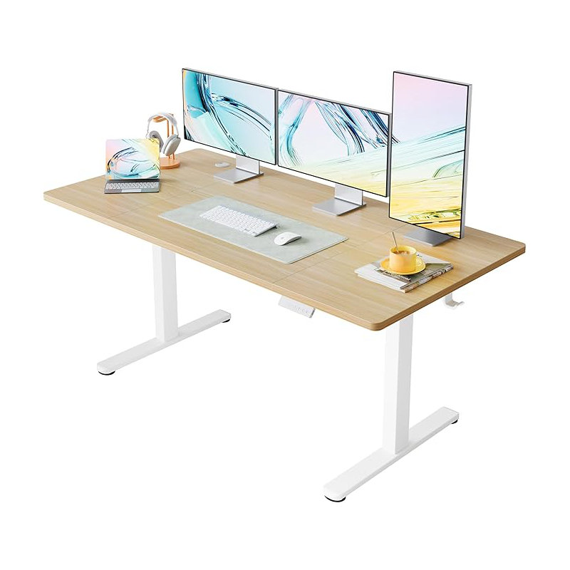Adjustable Metal Base Standing Desk, Beige/White, 118cm.H x 160cm.W x 80cm.D 