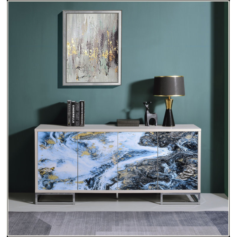 Console en marbre bleu et finition chromée