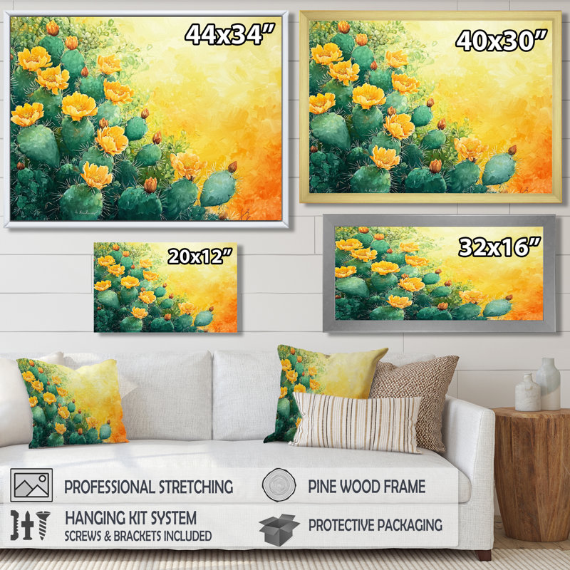 «Modern Cactus Field In Texas - Floral Cactus», reproduction d'art murale, H 34 po x l 44 po, Noir