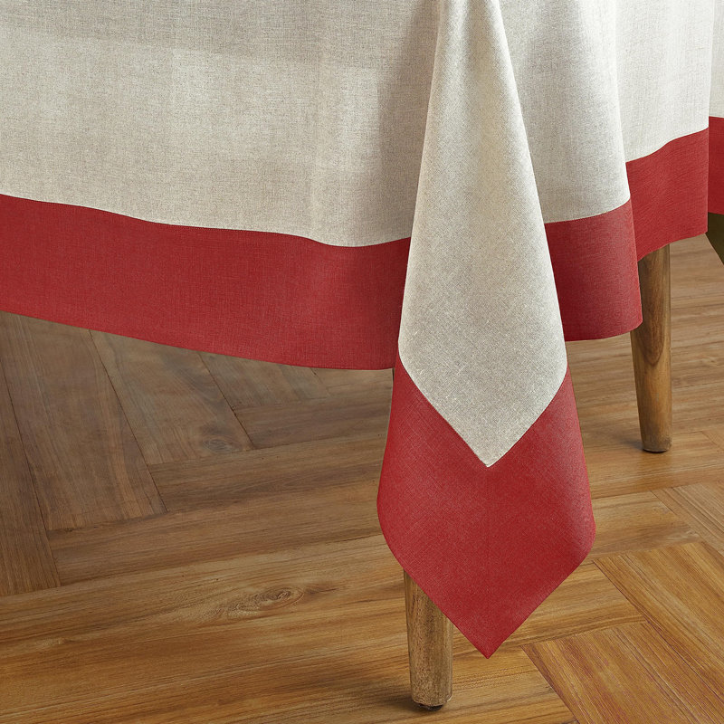 Contempo - 100% Pure Linen Tablecloth, 90" x 60", Red/Natural