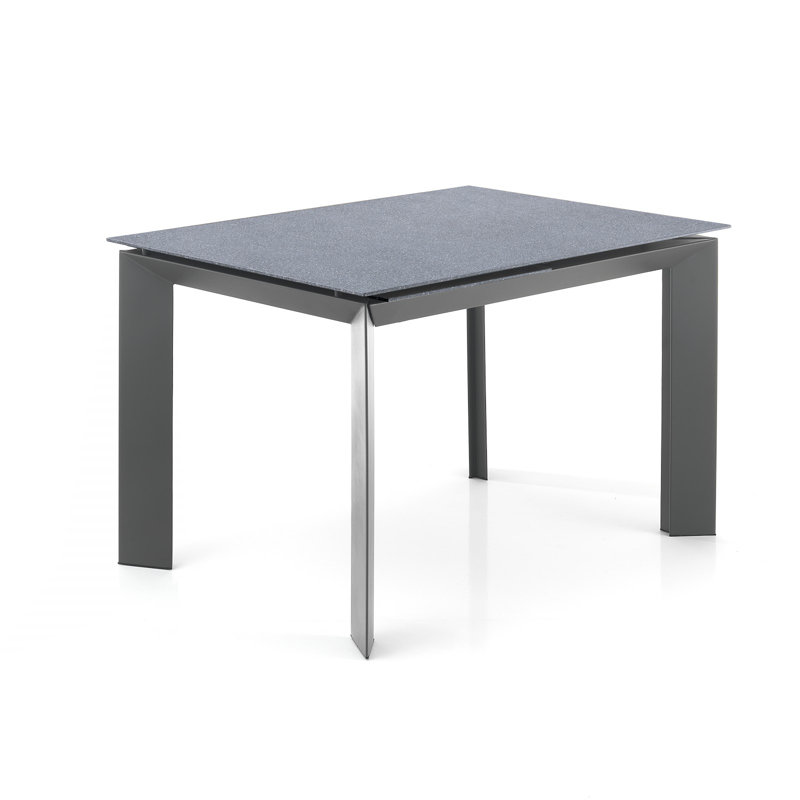Amaire Extendable Glass Top Metal Base Dining Table, Grey
