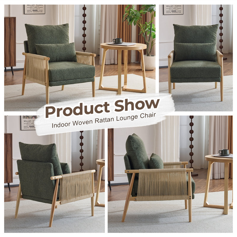 Fauteuil d'appoint 2 pièces en chenille verte avec coussin, Vert