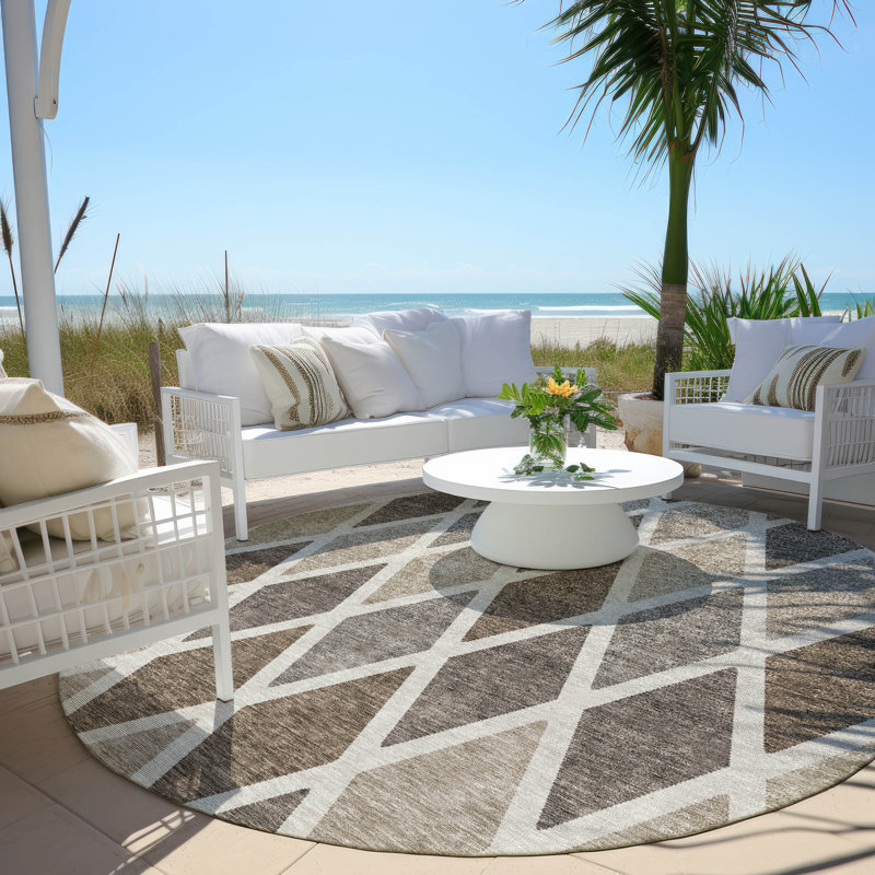 Maliana Flatweave Washable Geometric Indoor / Outdoor Rug, Round 8'