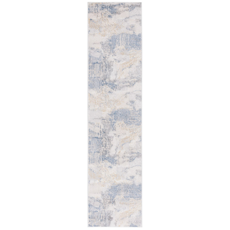 Beige and Light Blue Round Synthetic Abstract Rug