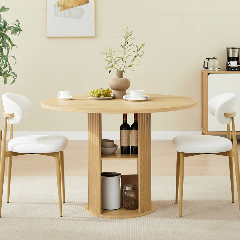 Ensemble de table de salle à manger ronde avec deux chaises, style campagne moderne, rangement à deux niveaux, idéal pour les petits espaces et la vie élégante