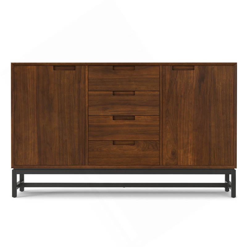 Buffet Banting Mid-Century avec tiroirs centraux, Noyer