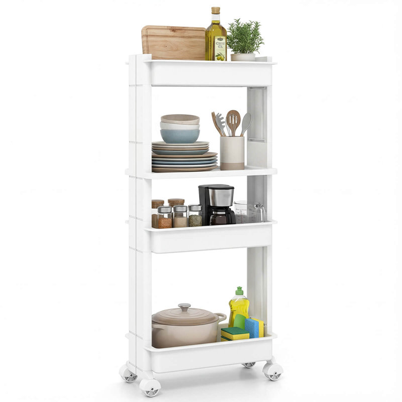 Chariot utilitaire roulant à 4 niveaux avec plateaux amovibles et roues lisses pour la cuisine 15,5 po x 9 po x 40,5 po (L x l x H)