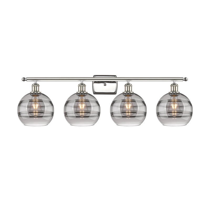 Éclairage pour meuble-lavabo à 4 lumières à intensité variable Chartoff, Nickel poli, Gris fumée clair
