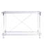 Table d'appoint en acrylique de 112 cm (44,04 po) avec structure en métal et 2 tablettes en verre, idéale pour le salon et la chambre. Pieds en verre.
