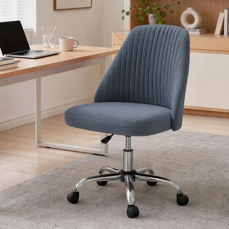 Mercier Upholstered Armless Task Chair, Home Adjustable Swivel Makeup Chair, Light Blue