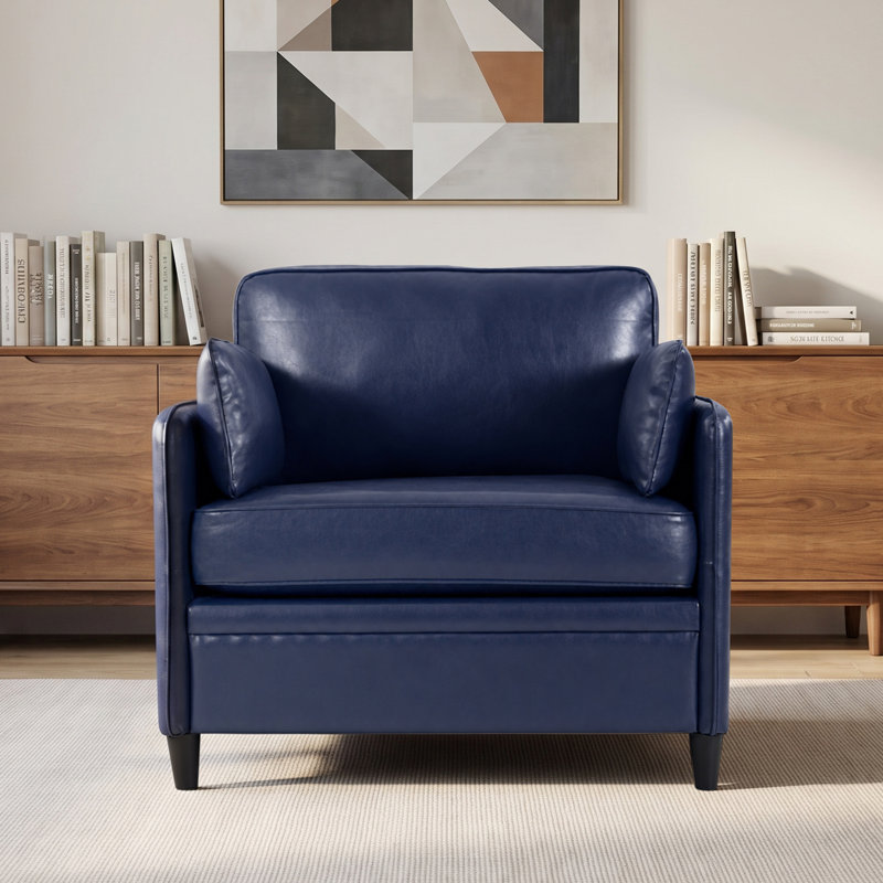 Fauteuil rembourré en similicuir de 34,5 po de largeur, fauteuil simple rembourré moderne, Bleu