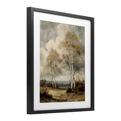 Looming Autumn Birch Trees Framed Print Under Glass, design by LSR Design Studio
