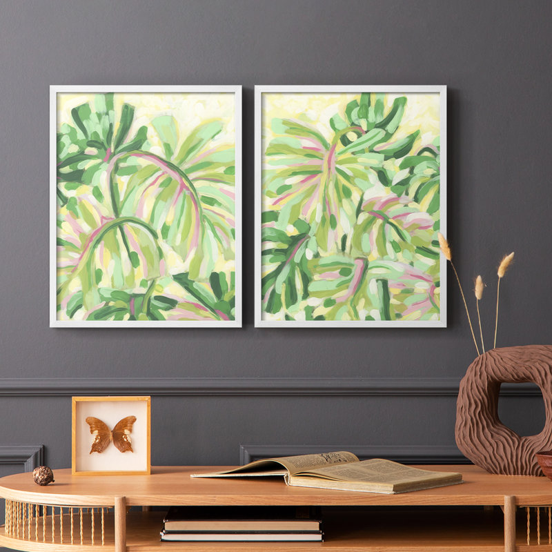 Impression encadrée Expressive Palms I-Premium - prête à être accrochée - aucun clou requis - aucun clou requis, Blanc
