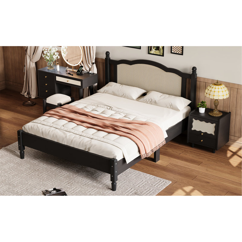 Lit plateforme en bois avec tête de lit élégante - Transformez votre chambre à coucher, noir naturel