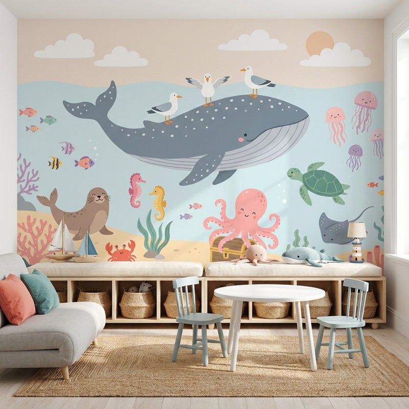 Papier peint sous-marin «Marine Life», L: 210 po x H: 120 po, Peler et coller