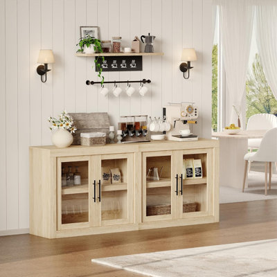 Buffet 70,8 po avec rangement, grande armoire-bar moderne de 32 po avec 4 portes en verre, buffet de cuisine pour la salle à manger et le salon
