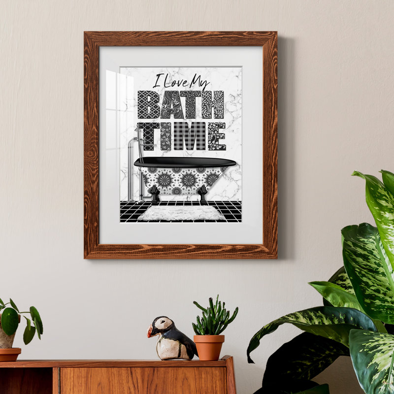 Bath Time - Art textuel, cadre photo, H 20 po x l 17 po x P 1,5 po, Papier avec cadre brun