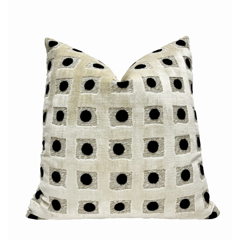 Velvet Domino Throw Pillow Cover, 20" H x 20" W, Ivory Geometric