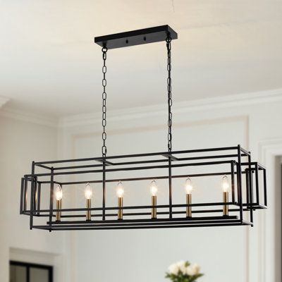 Industrial 6-Light Geometric Linear Pendant Light, Metal Chandelier For Kitchen Island And Dining Room