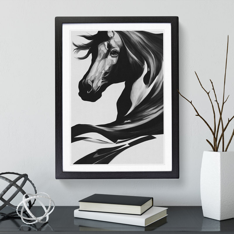 Monochrome Horse No.5 - Framed Print, Black, 64cm H x 46cm W x 2cm D