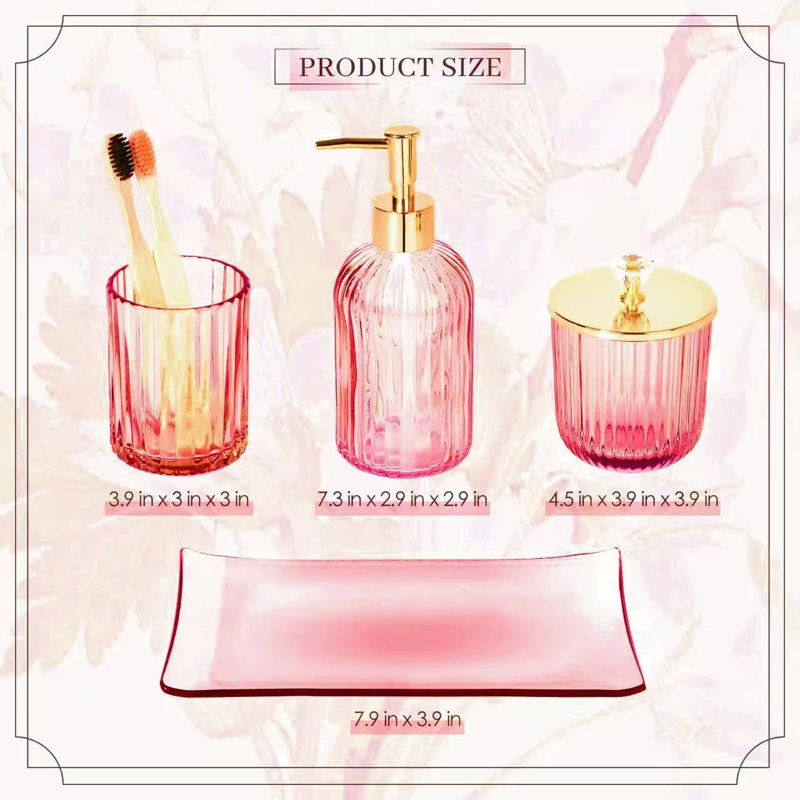 Ensembles d'accessoires de salle de bain Designer Blue, Verre rose