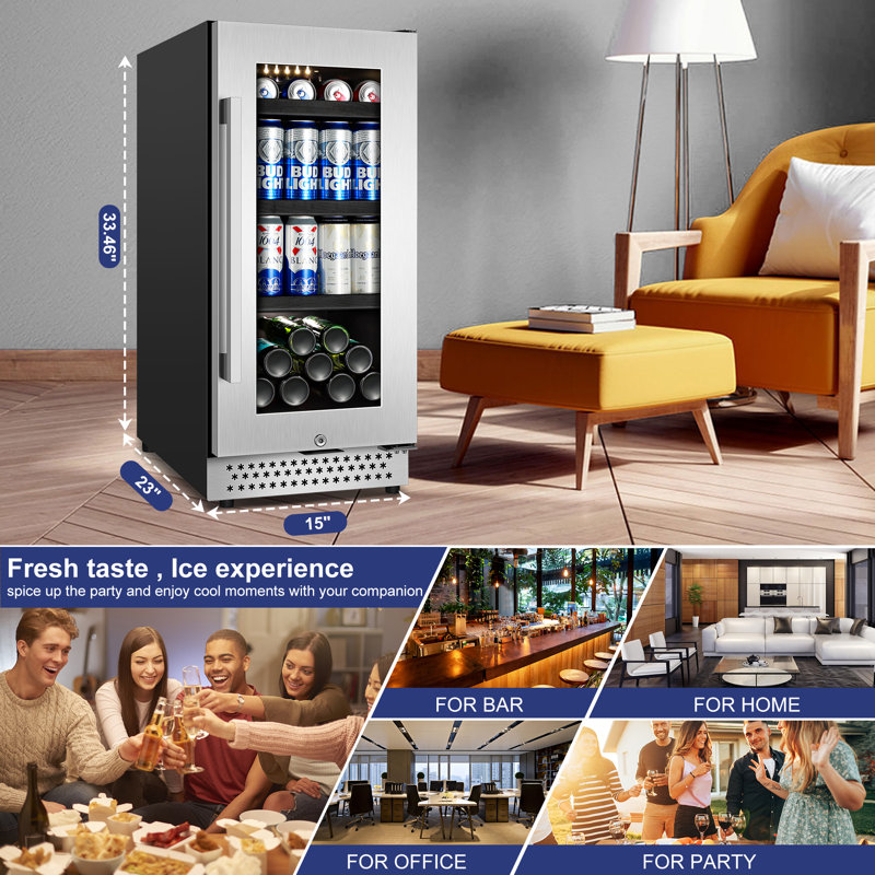 130 Cans (12 Oz.) 3.1 Cubic Feet Freestanding & Built-In Beverage Refrigerator With French Handle