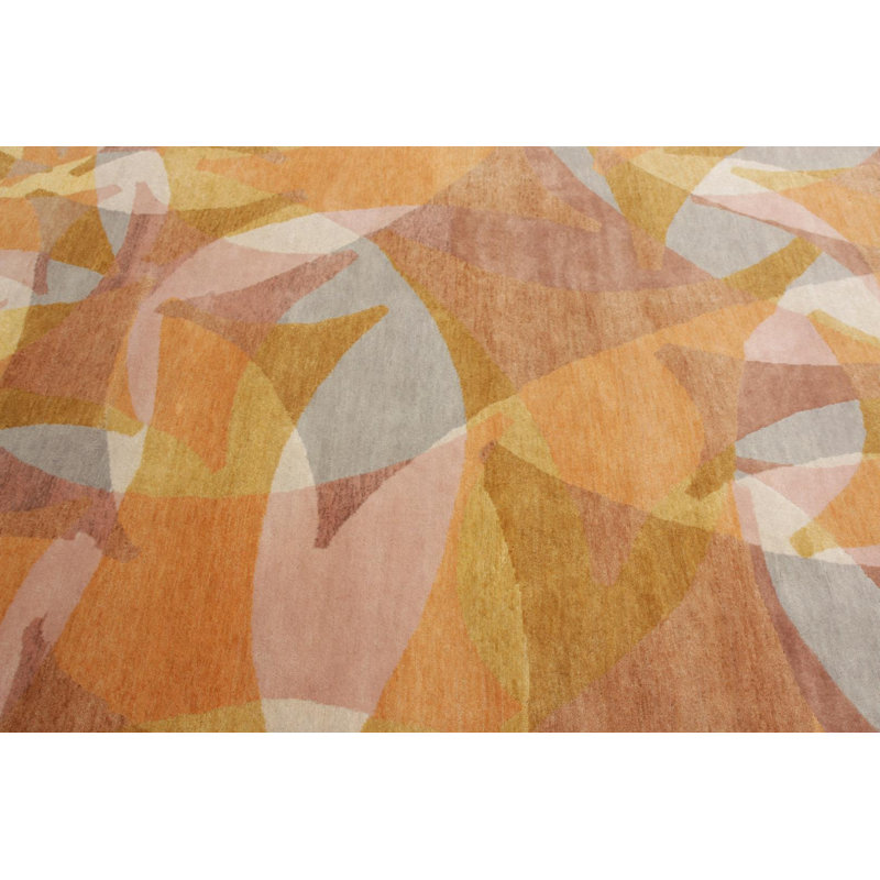 Hand Knotted Wool Geometric Area Rug, Rectangle 10' x 14'