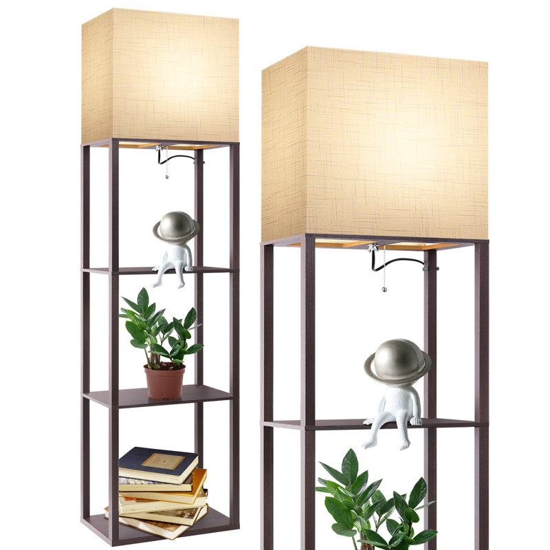 Floor Lamp With Shelves, Modern Standing Lamp With Wireless Charger, 1 Drawer And 2 Usb Ports & 2 Power Outlet, Black