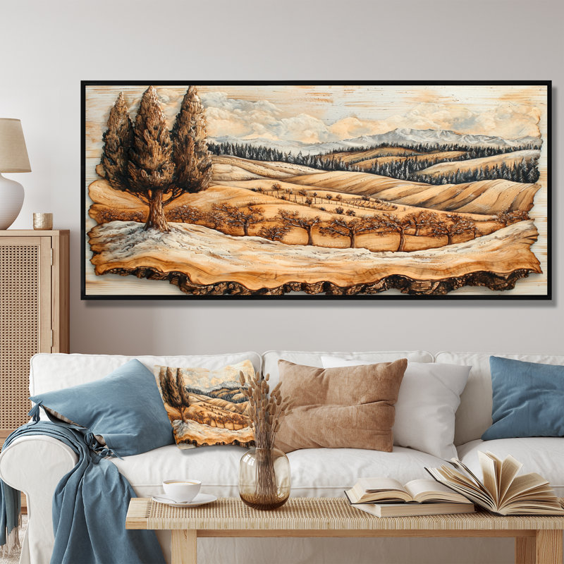 Dalke - vignoble, art mural, Noir, H 28 po x l 60 po, Impression encadrée flottante