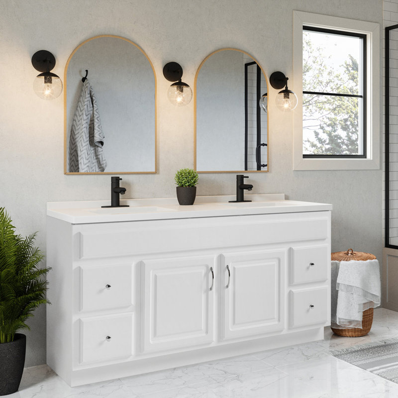 Concord 61 Inch Bathroom Vanity with Cultured Marble Top, Assembled, White