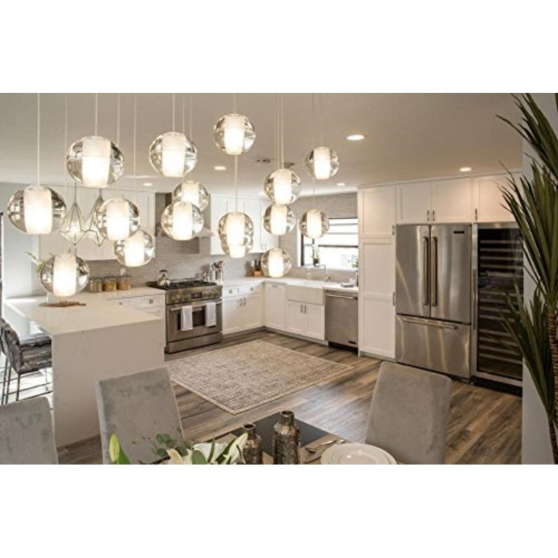 16-Light LED Rectangular Floating Glass Ball Chandelier
