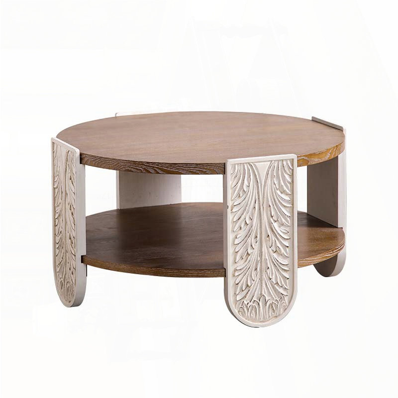 Table basse en bois sculpté avec rangement double couche - style Palace