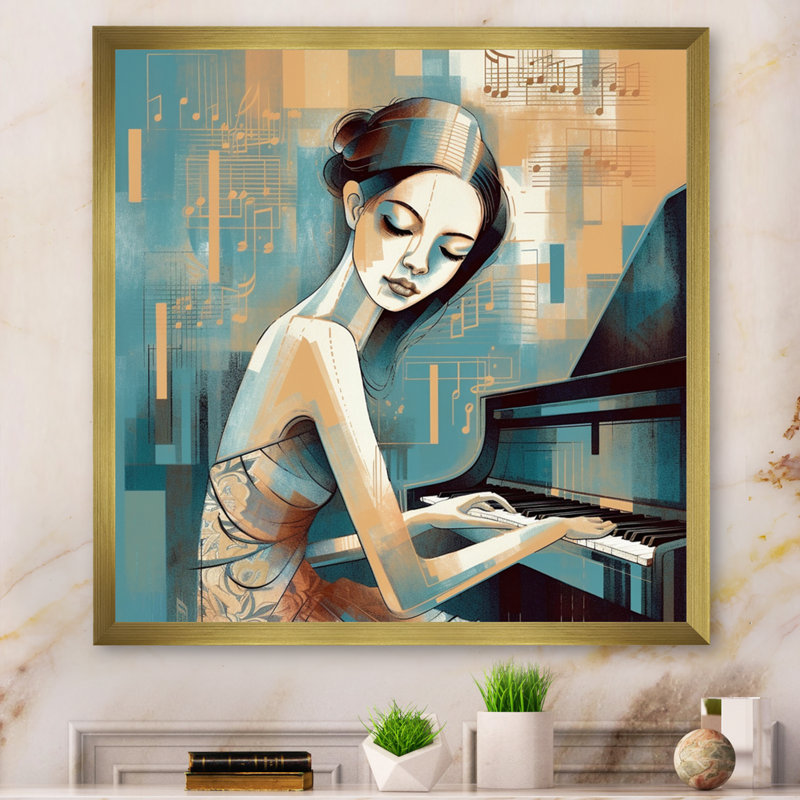 Classician Pianist I - impression, H 24 po x l 24 po x P 1 po, Toile encadrée dorée avec coins fermés