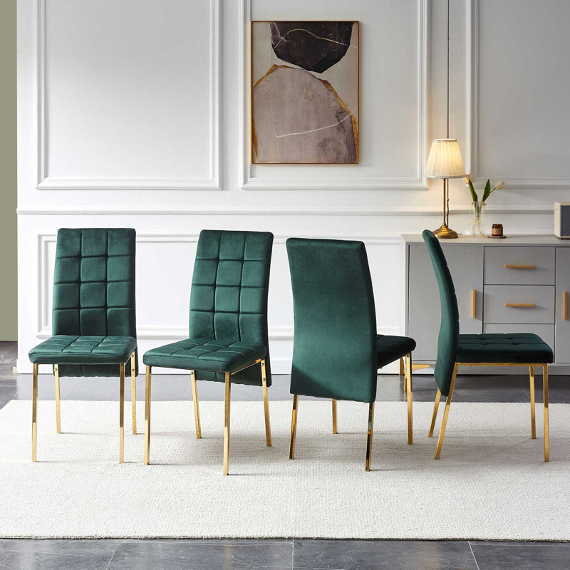 Brooklyn Velvet High Back Side Chair, Dark Green, Golden