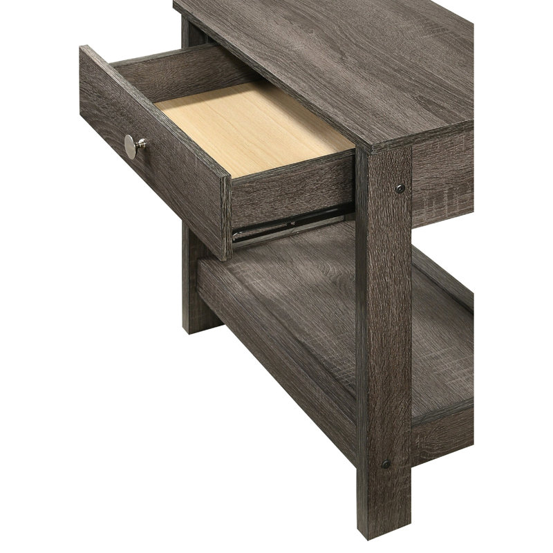 Table de chevet de style rustique avec tiroir simple et tablette de rangement inférieure en bois gris