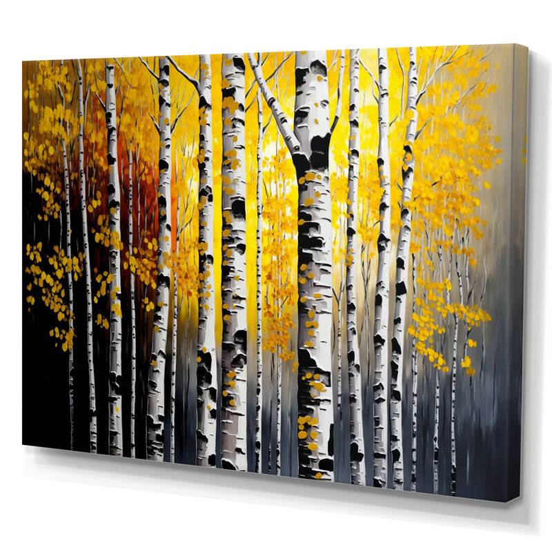 Into A Golden Birch Forest VI - Art mural sur toile paysage, Toile tendue, H 12 po x l 20 po x P 1 po